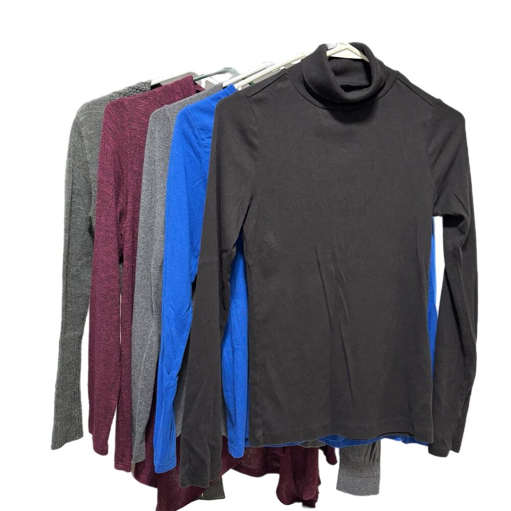 Womens Fall Winter Casual Preppy Basic Cardigan Turtleneck Tops Medium 5 Pieces